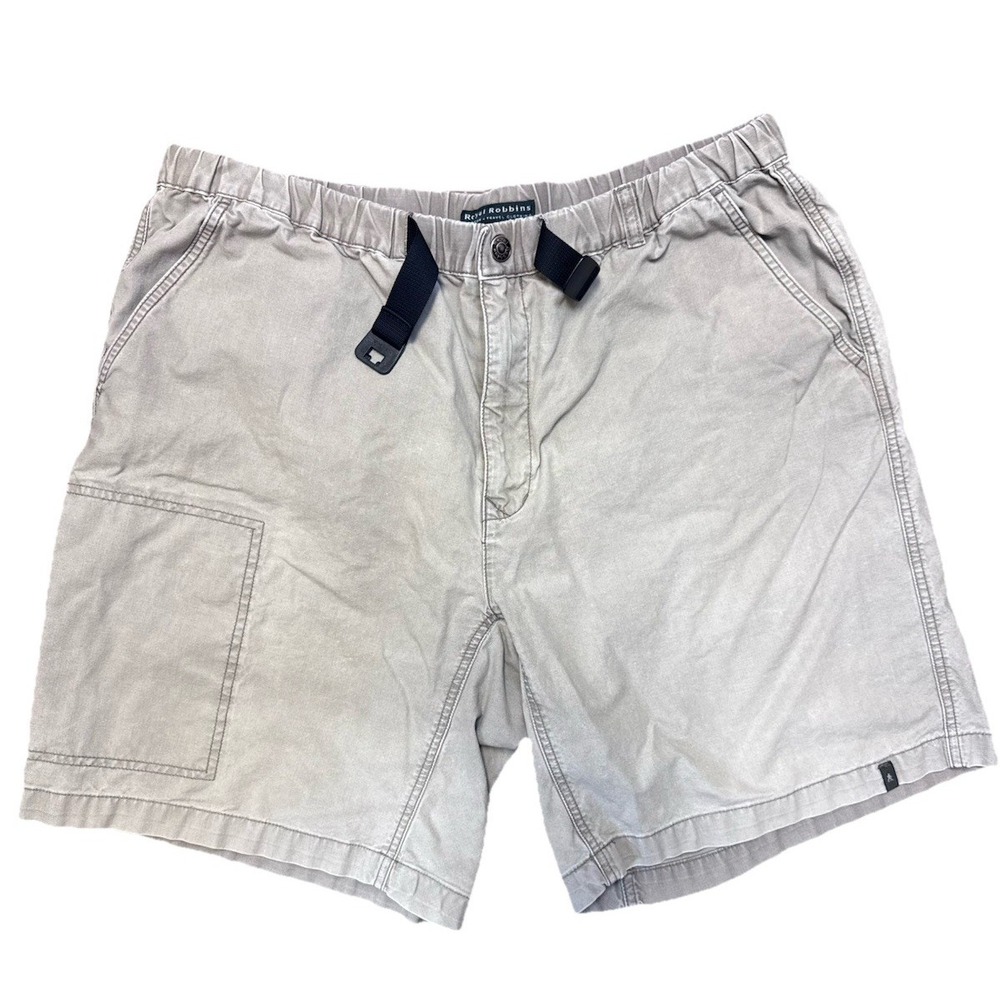 Royal Robbins Mens XL Light Grey 8" Belted 100% Cotton Hiking Travel Shorts